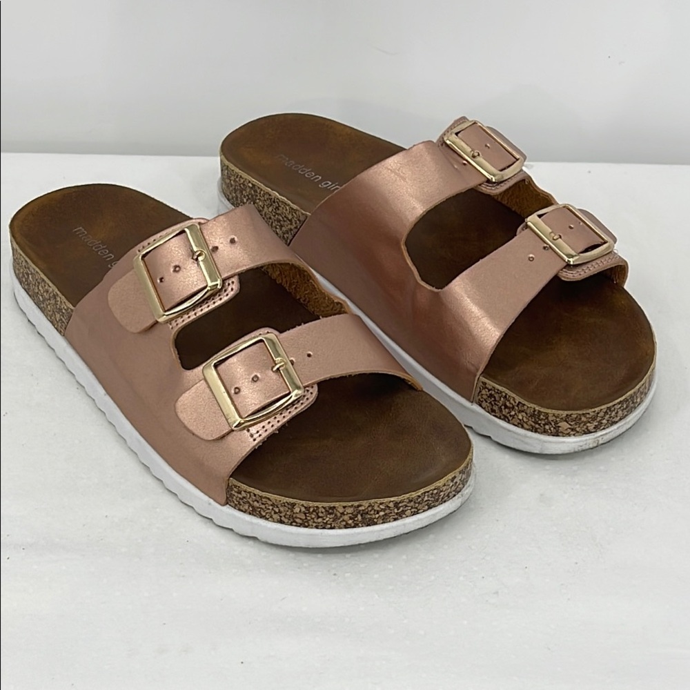 MADDEN GIRL SIZE 9.5 Metallic Pink/Brown Double Strap Sandals